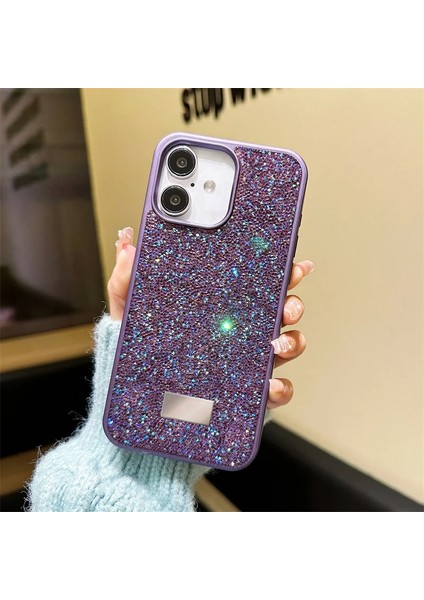 iPhone 16 Uyumlu Kılıf Swarovski Taşlı Star Glitter Silikon Kılıf Derin Mor