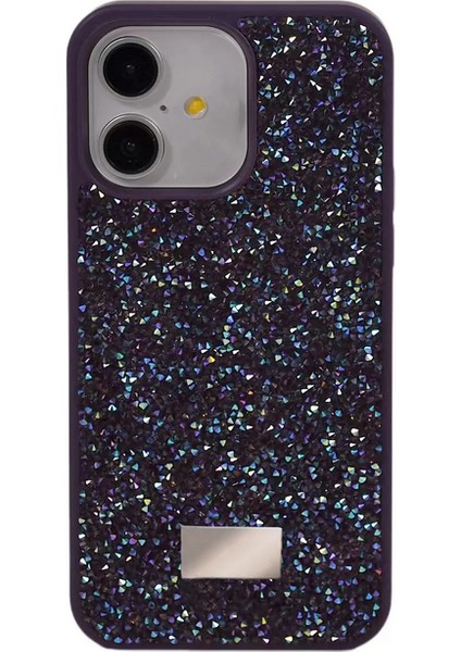 iPhone 16 Uyumlu Kılıf Swarovski Taşlı Star Glitter Silikon Kılıf Derin Mor