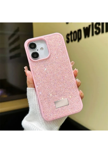 iPhone 16 Uyumlu Kılıf Swarovski Taşlı Star Glitter Silikon Kılıf Pembe