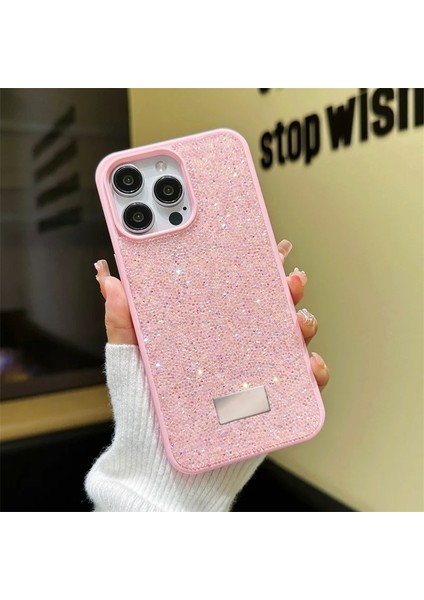 iPhone 16 Pro Uyumlu Kılıf Swarovski Taşlı Star Glitter Silikon Kılıf Pembe