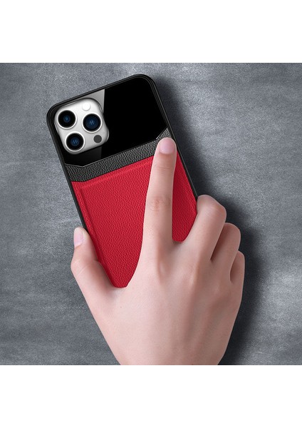 iPhone 16 Pro Max Uyumlu Kılıf Lens Deri Kılıf Kırmızı modelleri