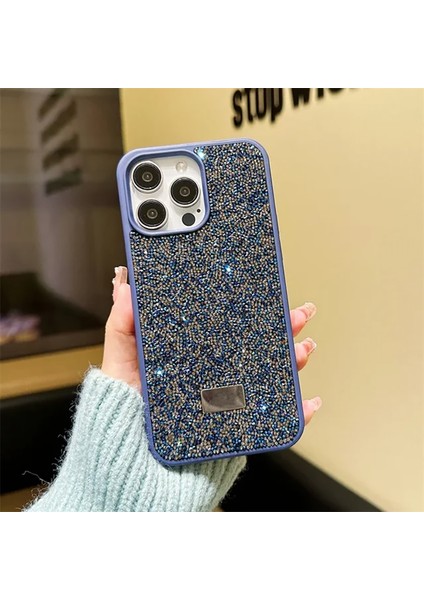 iPhone 16 Pro Max Uyumlu Kılıf Swarovski Taşlı Star Glitter Silikon Kılıf Mavi