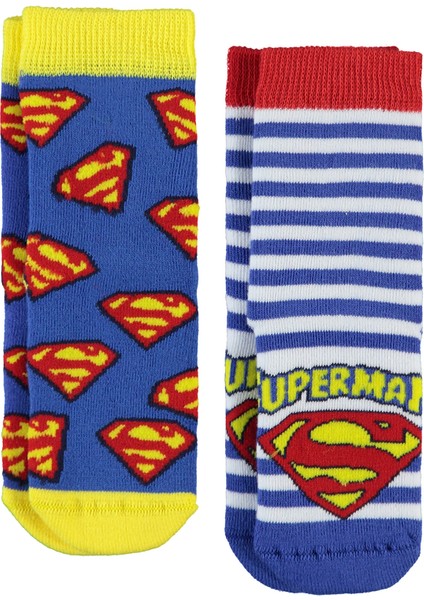 Süperman Erkek Çocuk 2'li Çorap 22 Yaş Sarı