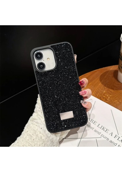 iPhone 16 Plus Uyumlu Kılıf Swarovski Taşlı Star Glitter Silikon Kılıf Siyah