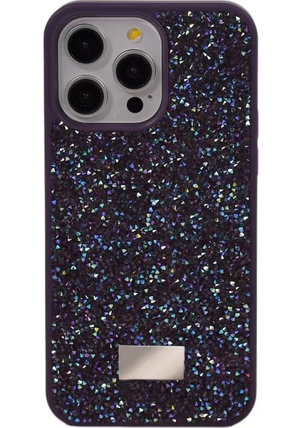 iPhone 16 Pro Uyumlu Kılıf Swarovski Taşlı Star Glitter Silikon Kılıf Derin Mor