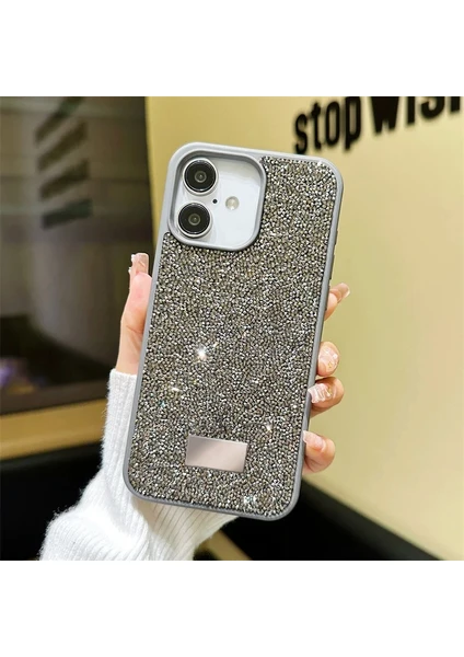 iPhone 16 Uyumlu Kılıf Swarovski Taşlı Star Glitter Silikon Kılıf Gri