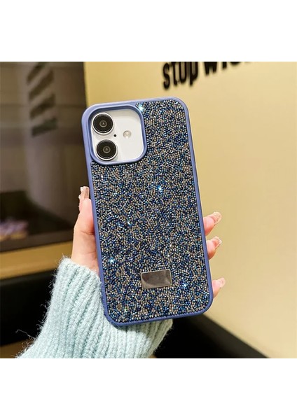 iPhone 16 Uyumlu Kılıf Swarovski Taşlı Star Glitter Silikon Kılıf Mavi