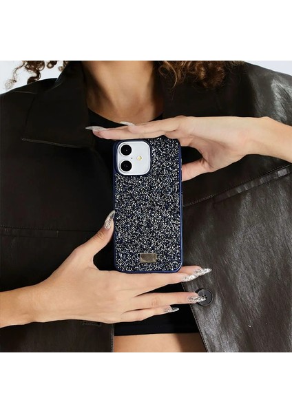 iPhone 16 Uyumlu Kılıf Swarovski Taşlı Star Glitter Silikon Kılıf Mavi