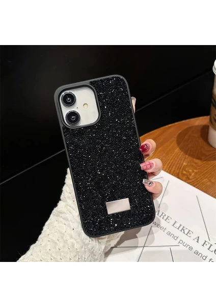 iPhone 16 Uyumlu Kılıf Swarovski Taşlı Star Glitter Silikon Kılıf Siyah