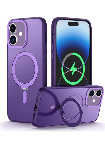 iPhone 16 Plus Uyumlu Kılıf First Class Standlı Silikon Kılıf Kablosuz Şarj Destekli Derin Mor