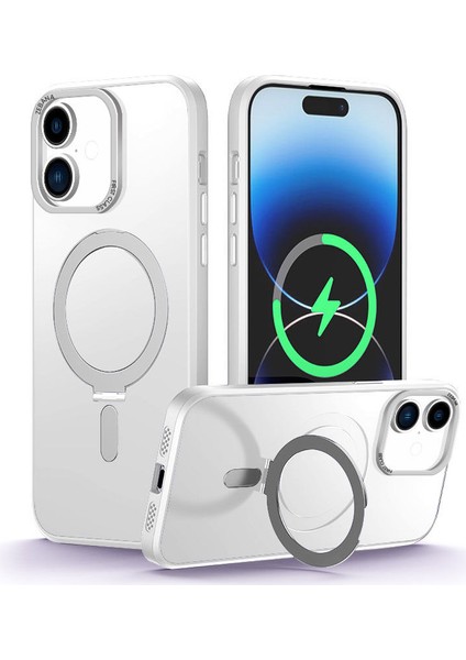 iPhone 16 Plus Uyumlu Kılıf First Class Standlı Silikon Kılıf Kablosuz Şarj Destekli Şeffaf