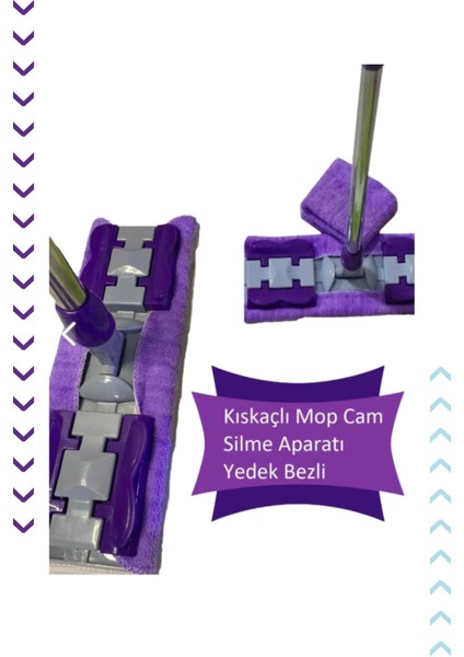 Mandallı Kıskaçlı Mikrofiber Mop Set Yer Mop,fayans Duvar Yüzey Temizlik Mop Set (1 Adet Yedek Bez