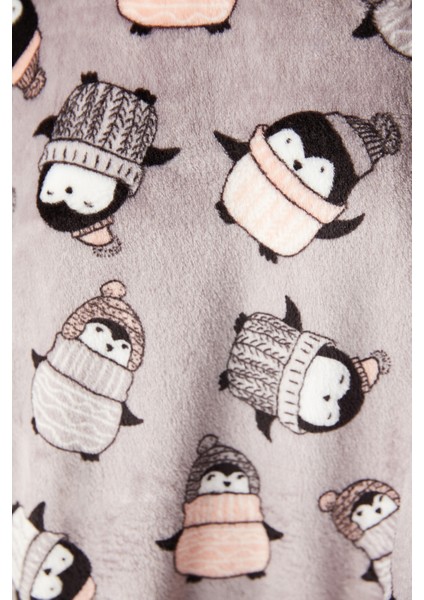 Cute Penguin Fluffy Gri Sabahlık