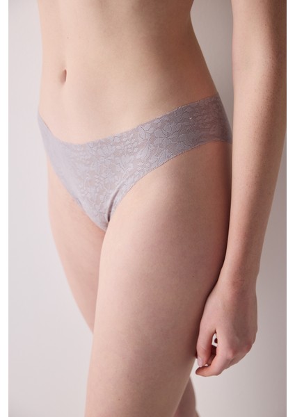Invisible Lazer Kesim Lacy Dantel Gri Slip Külot