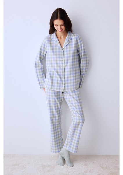 Pamuklu Day Off Açık Yeşil Gömlek Pantolon Pijama Takımı