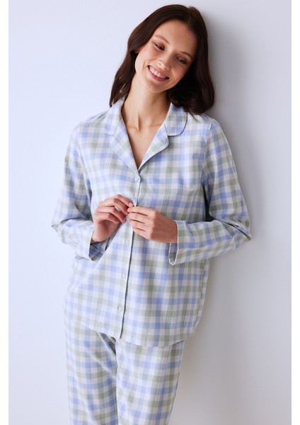 Pamuklu Day Off Açık Yeşil Gömlek Pantolon Pijama Takımı