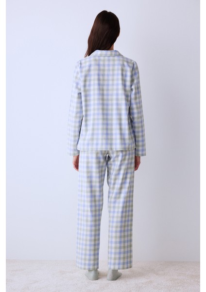 Pamuklu Day Off Açık Yeşil Gömlek Pantolon Pijama Takımı