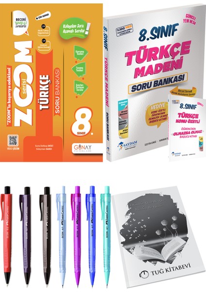 8. Sınıf Lgs Zoom Serisi Türkçe Soru Bankası - 8. Sınıf Lgs Türkçe Madeni Soru Bankası + Olmazsa Olmaz Başucu Kitabı