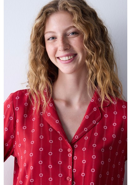 Bloom Kırmızı Gömlek Pantolon Pijama Takımı modelleri