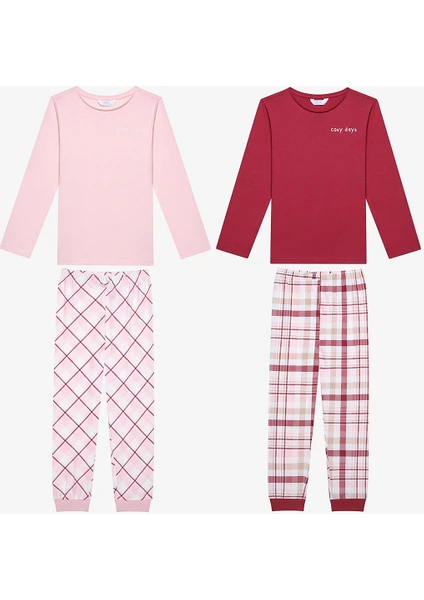 Kız Çocuk Plaid 2li Çok Renkli Pijama Takımı