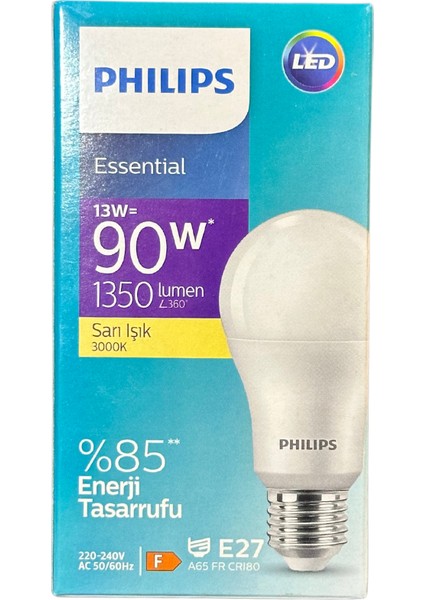 13W (90W) 3000K (Sarı Işık) E27 Duylu Klasik LED Ampul (4 Adet)