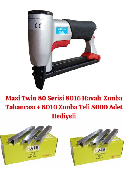 Maxi Twin 80 Serisi 8016 Havalı Zımba Tabancası + 8010 Zımba Teli 8000 Adet Hediyeli