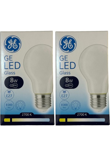 8W 2700K (Sarı Işık) E27 Duylu LED Cam Ampul (2 Adet)