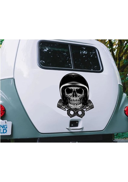 Papyon Ve Şapkalı Kurukafa Araba Oto Motosiklet Karavan Sticker 00489