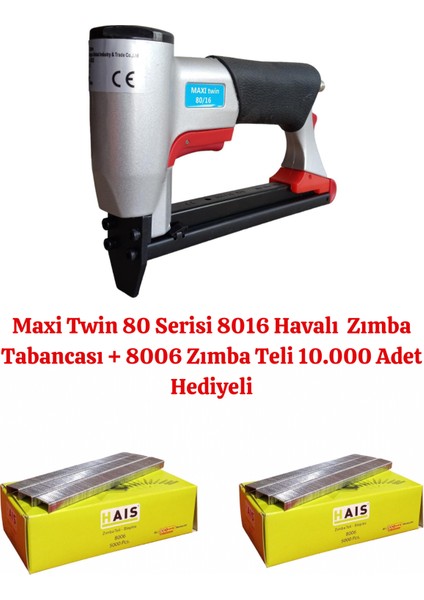 Maxi Twin 80 Serisi 8016 Havalı Zımba Tabancası + 8006 Zımba Teli 10.000 Adet Hediyeli