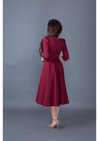 Truvakar Kol V Yaka Cepli Dokuma Dökümlü Kumaş Kloş Midi Boy Elbise fırsatları