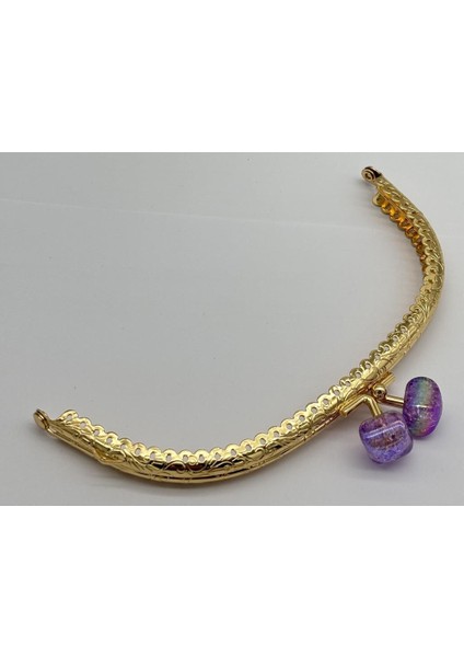 15.5 cm Light Gold Oval Cüzdan Çanta Klipsi Bursu Lila