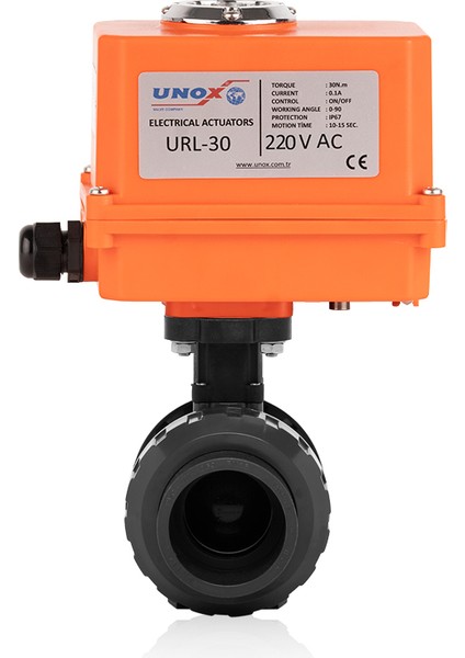 Ø50 220V DC Elektrik Aktüatörlü U-Pvc Küresel Vana Asit İçin