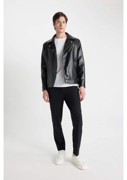 Su Ve Rüzgar İtici Slim Fit Dar Kesim Mevsimlik Astarlı Fermuarlı İç Cepli Suni Deri Biker Mont C5715AX24AU fiyatları