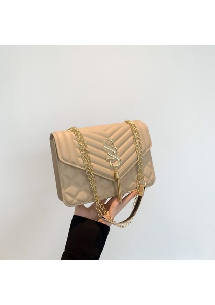 Niş Küçük Kare Çanta 2024 Bahar Kadın Çantası Moda Moda Düz Renk Zincir Omuz Çantası Kadın Girintili Doku Crossbody Çanta (Yurt Dışından)