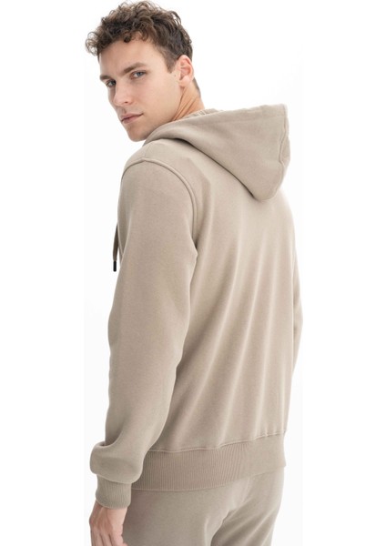 Erkek Regular Fit 3 İplik Şardonlu Tam Fermuar Kapüşonlu Cepli Sweatshirt K26324649801