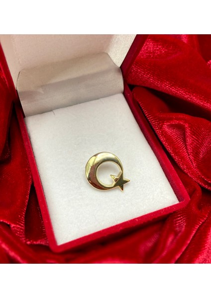 Yaka Rozeti Ay Yıldız 14 Ayar Altın Renk