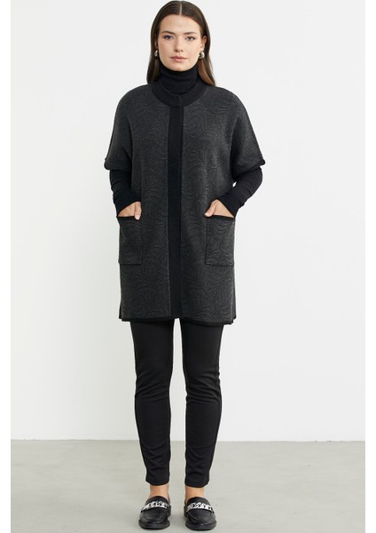 Yarasa Kısa Kol Yünlü Triko Ceket - Siyah