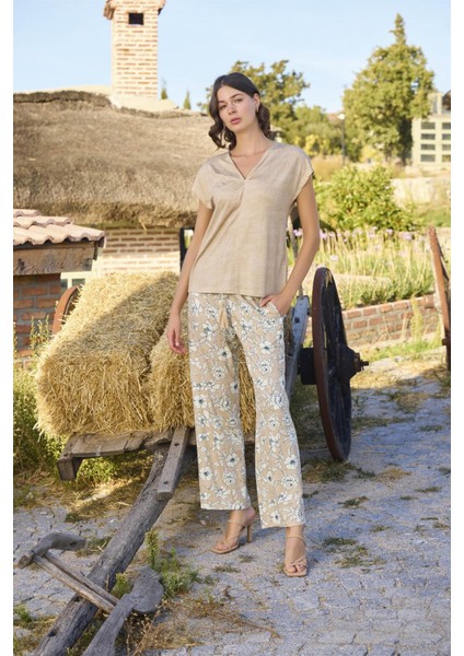 Kadın Çiçek Deseni V Yaka Pijama Takımı 24081 fiyatları