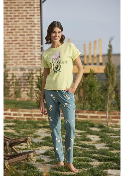 Kadın Desenli ve Baskılı "yoga Sport" Pijama Takımı 24120
