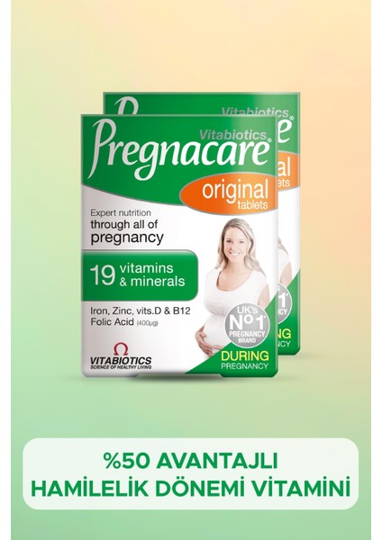 Original Folik Asit,Demir, Magnezyum İçeren %50 Avantajlı Hamilelik Dönemi Vitamini 30+15 Tablet