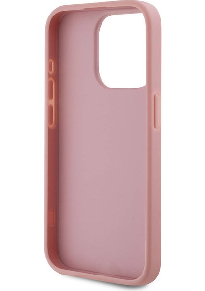 Apple iPhone 15 Pro Max Kılıf Lisanslı 3D Kl Yazılı Tüylü Yüzey Saffiano Rhinestones Pembe fırsatları