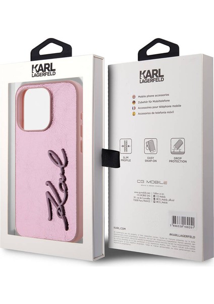 Apple iPhone 15 Pro Max Kılıf Lisanslı 3D Kl Yazılı Tüylü Yüzey Saffiano Rhinestones Pembe indirimleri