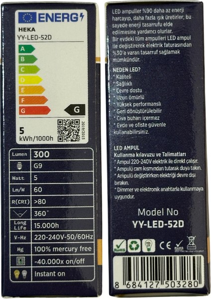 5W (35W) 3000K (Gün Işığı) G9 Duylu Dim Edilebilir LED Kapsül Ampul