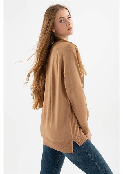 Bisiklet Yaka Tunik Camel