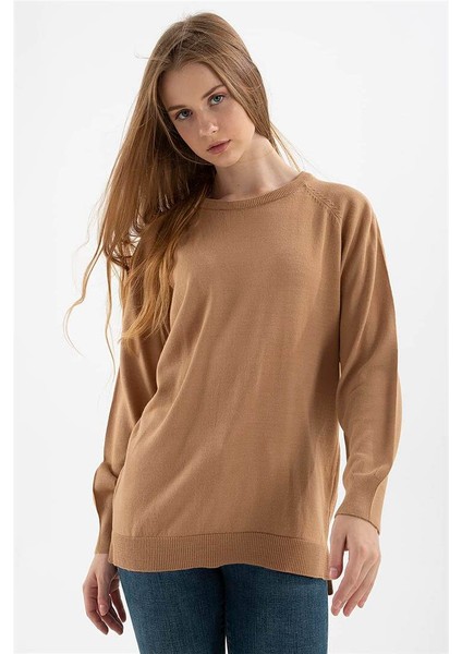 Bisiklet Yaka Tunik Camel