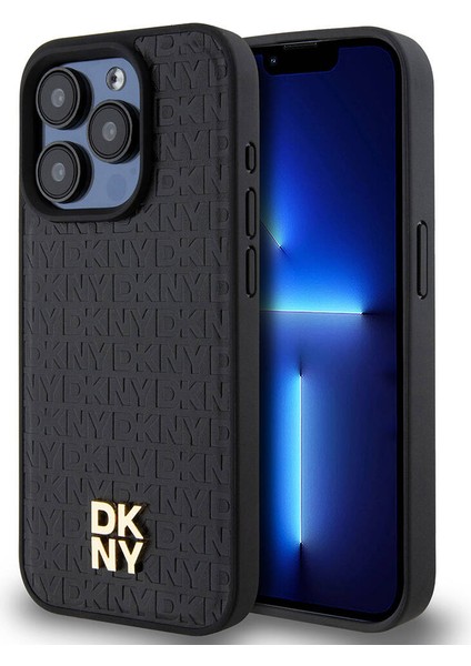 iPhone 15 Pro Kılıf Dkny Orjinal Lisanslı Magsafe Şarj Özellikli 3D Yazılı Repeat Pattern Siyah