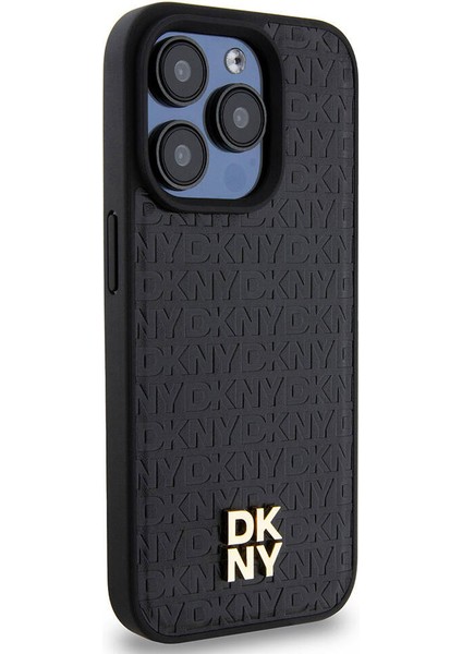 iPhone 15 Pro Kılıf Dkny Orjinal Lisanslı Magsafe Şarj Özellikli 3D Yazılı Repeat Pattern Siyah modelleri