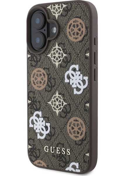 iPhone 16 Kılıf Guess Lisanslı Magsafe Şarj Özellikli 4g Desenli Yazı Logolu Peony Kahverengi