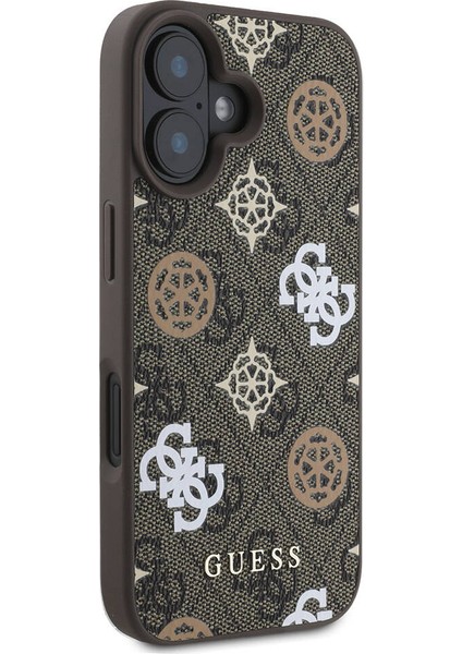 iPhone 16 Kılıf Guess Lisanslı Magsafe Şarj Özellikli 4g Desenli Yazı Logolu Peony Kahverengi