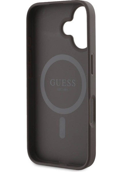 iPhone 16 Kılıf Guess Lisanslı Magsafe Şarj Özellikli 4g Desenli Yazı Logolu Peony Kahverengi